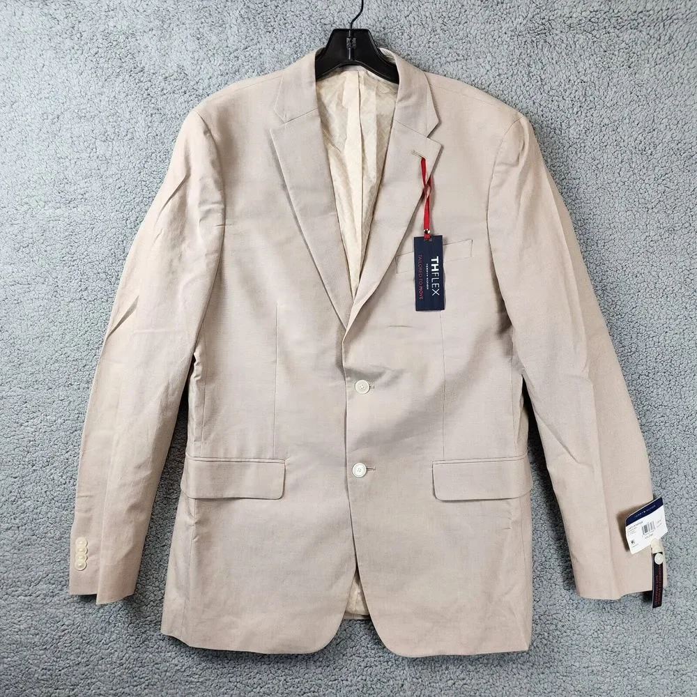 Tommy Hilfiger ThFlex Stretch Chambray Suit Separate Jacket Men's 42 Tan Notched - Picture 1 of 14